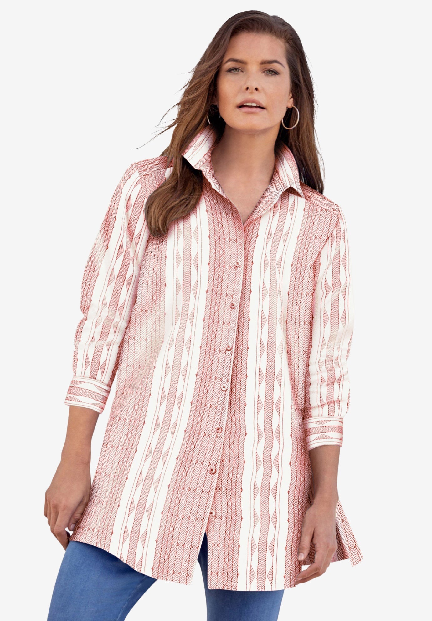 Kate Long-Sleeve Crisp Cotton-Blend Button-Front Tunic image number 1