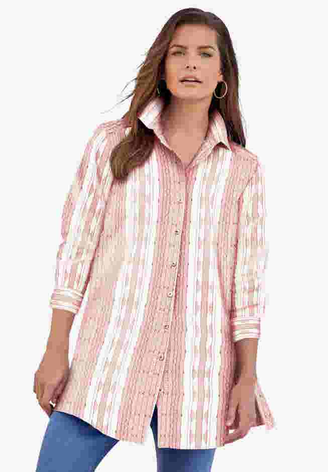 Plus Size Kate Long Sleeve Tunic Easy Cotton-Blend Button-Front Shirt image number 0