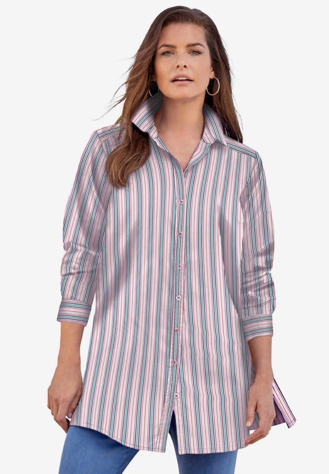 Plus Size Kate Long Sleeve Tunic Easy Cotton-Blend Button-Front Shirt image number 0