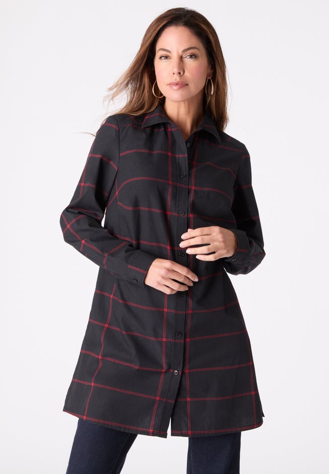 Plus Size Kate Long Sleeve Tunic Easy Cotton-Blend Button-Front Shirt image number 0