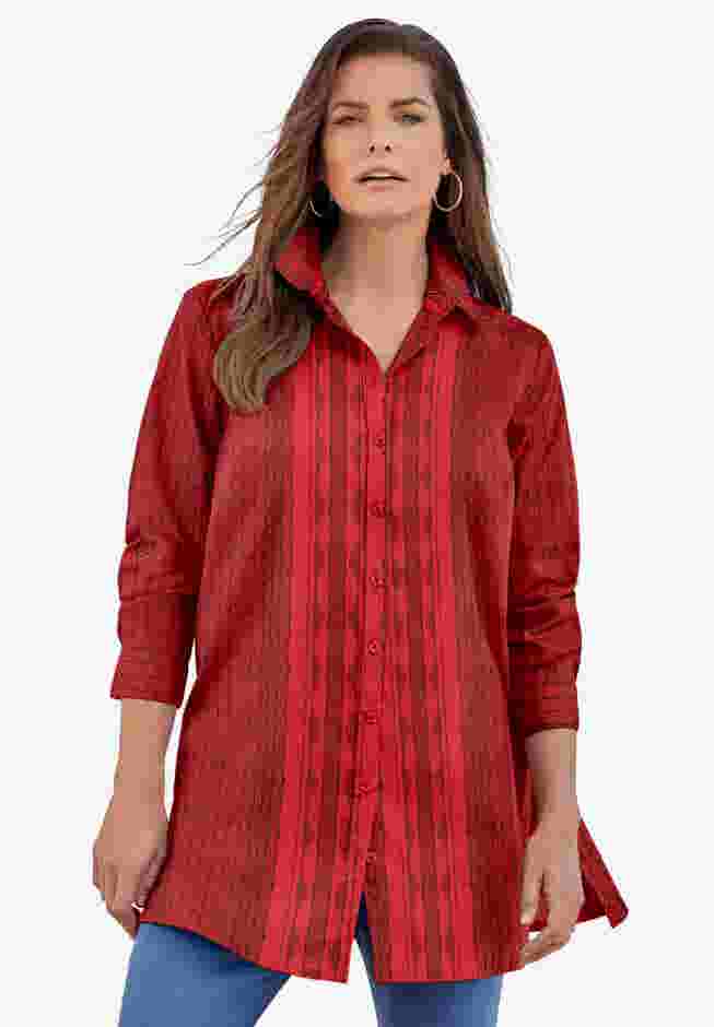 Plus Size Kate Long Sleeve Tunic Easy Cotton-Blend Button-Front Shirt image number 0