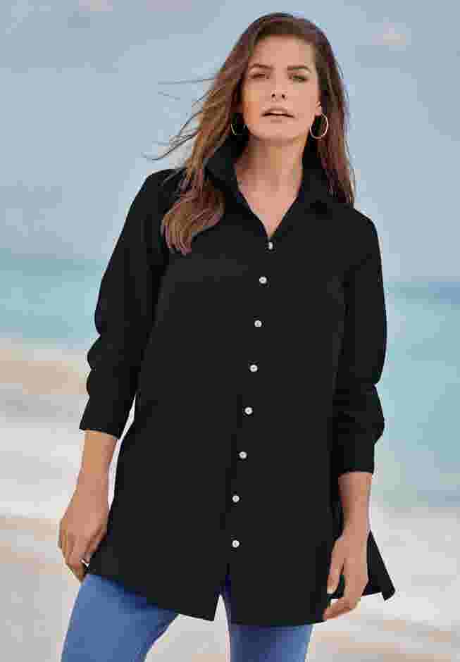Plus Size Kate Long Sleeve Tunic Easy Cotton-Blend Button-Front Shirt image number 0