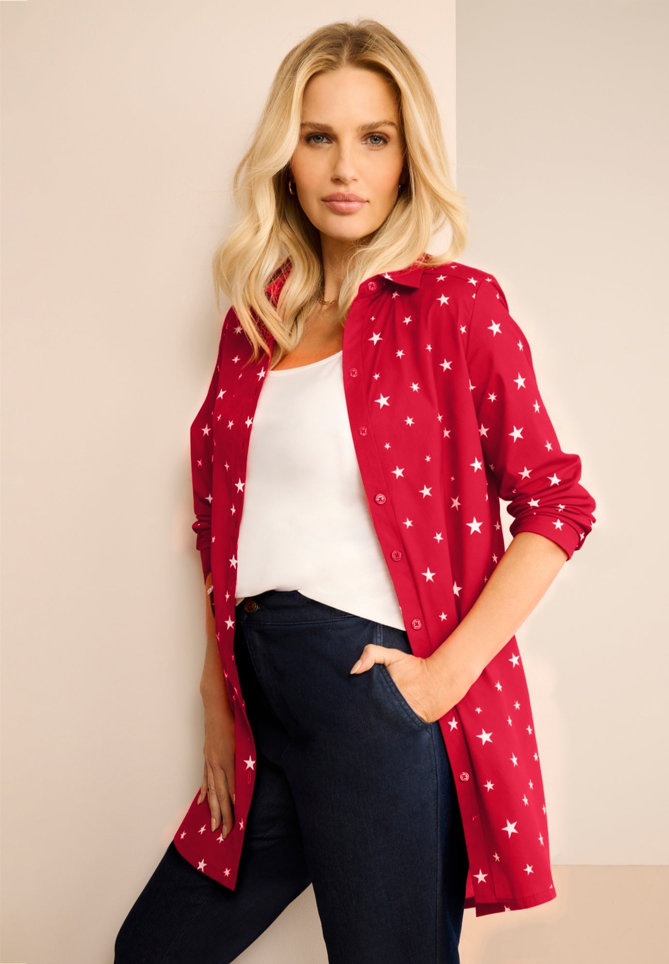 Kate Long-Sleeve Crisp Cotton-Blend Button-Front Tunic image number 0