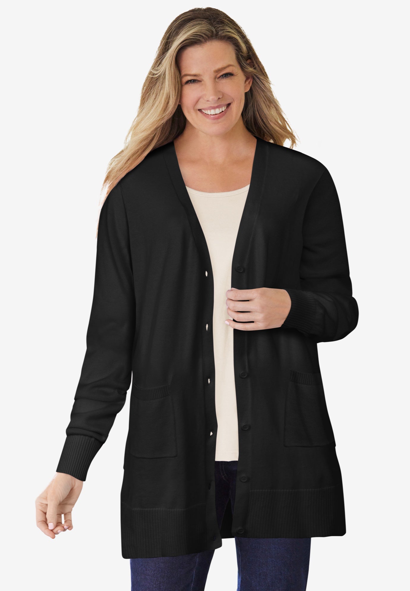 Perfect Longer-Length Cotton Cardigan Sweater image number 0