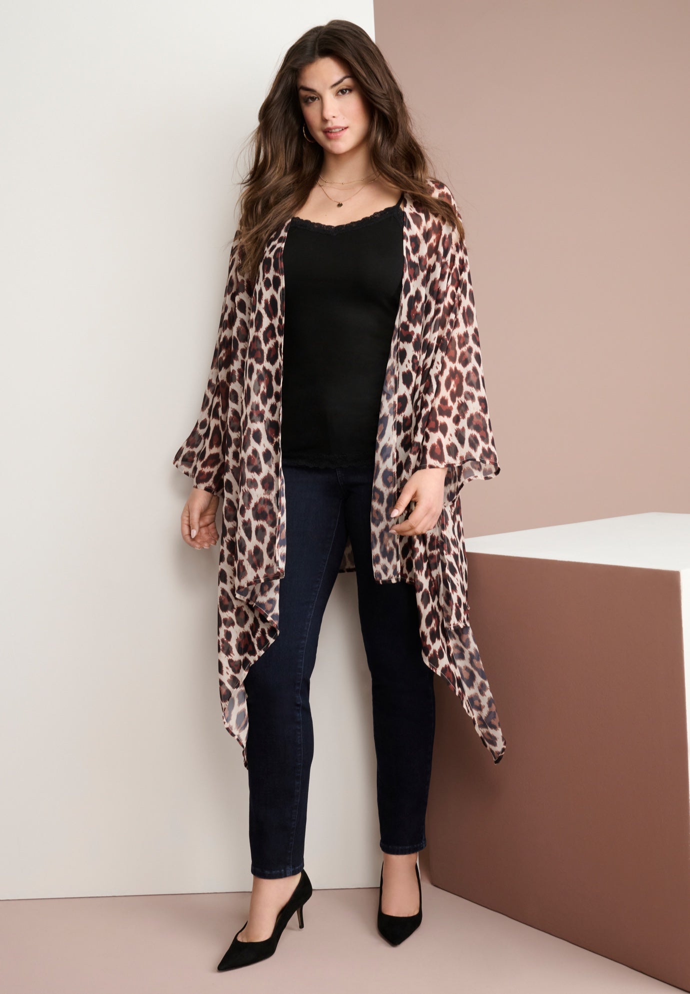 Plus Size Front-Knot Tie Kimono image number 1