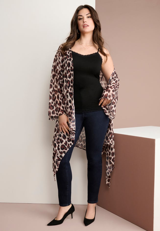 Plus Size Front-Knot Tie Kimono image number 2