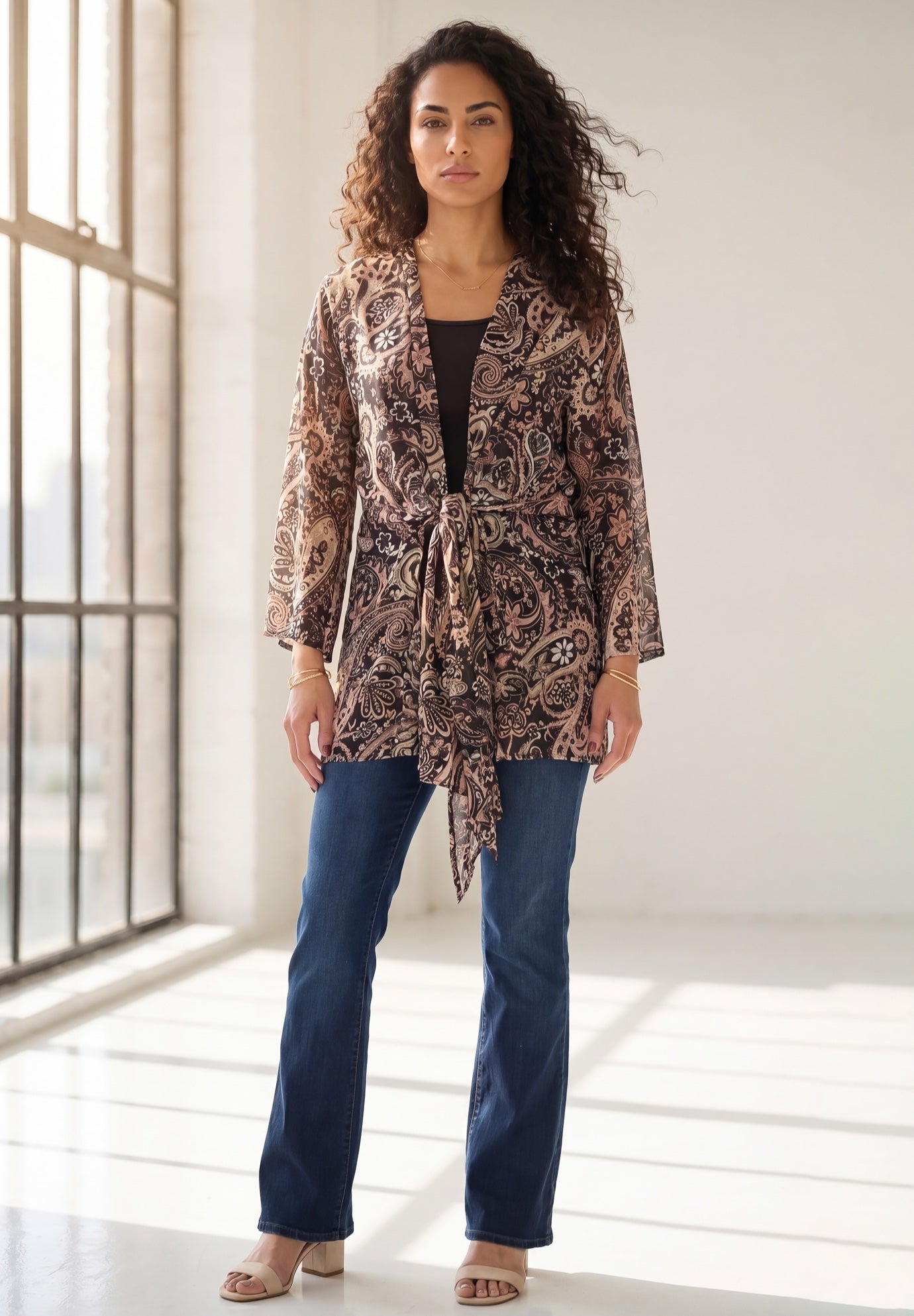 Plus Size Front-Knot Tie Kimono image number 1