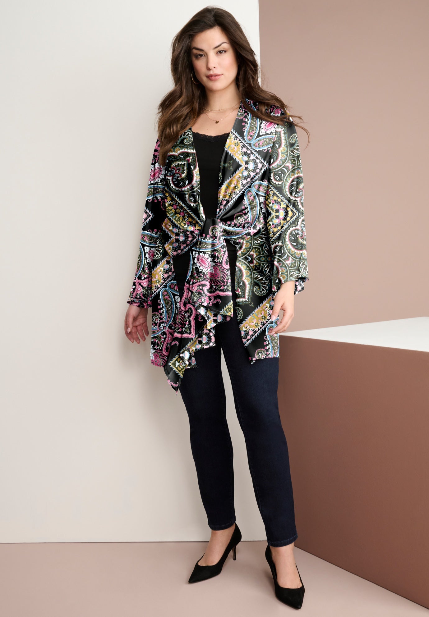 Plus Size Front-Knot Tie Kimono image number 0