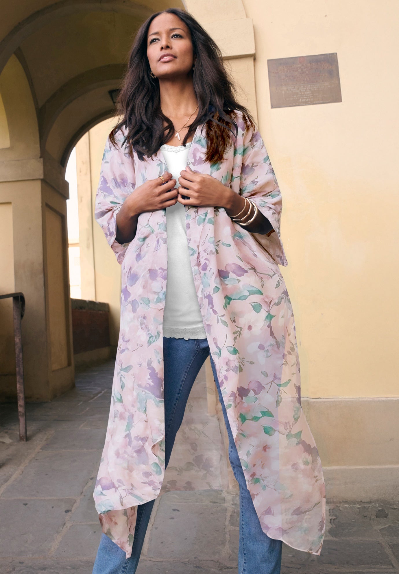 Plus Size Flowy Chiffon Duster image number 0
