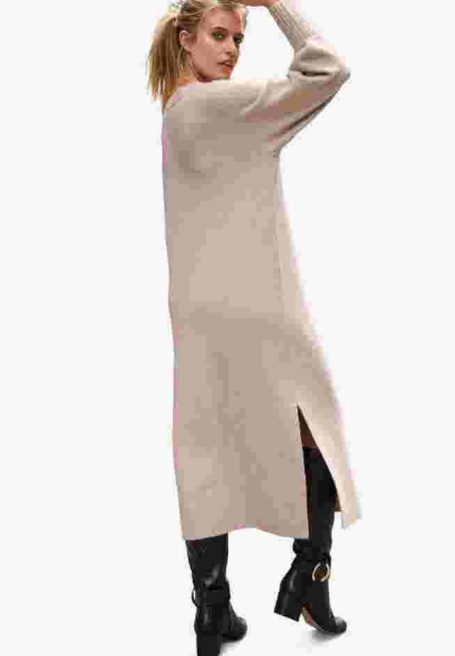 V-Neck Midi Sweater Dress With Side Slits image number 1