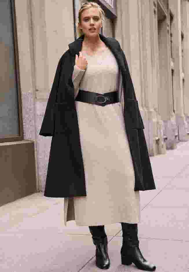 V-Neck Midi Sweater Dress With Side Slits image number 2