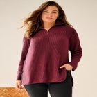 ¼ Zip Sweater Tunic With Side Slits image number null