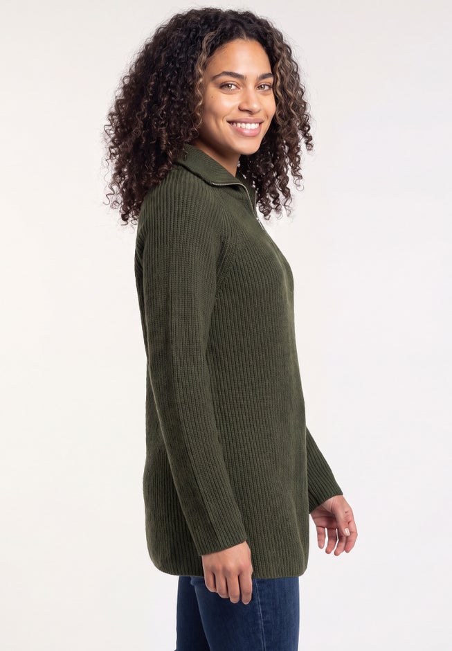 &frac14; Zip Sweater Tunic With Side Slits image number 2