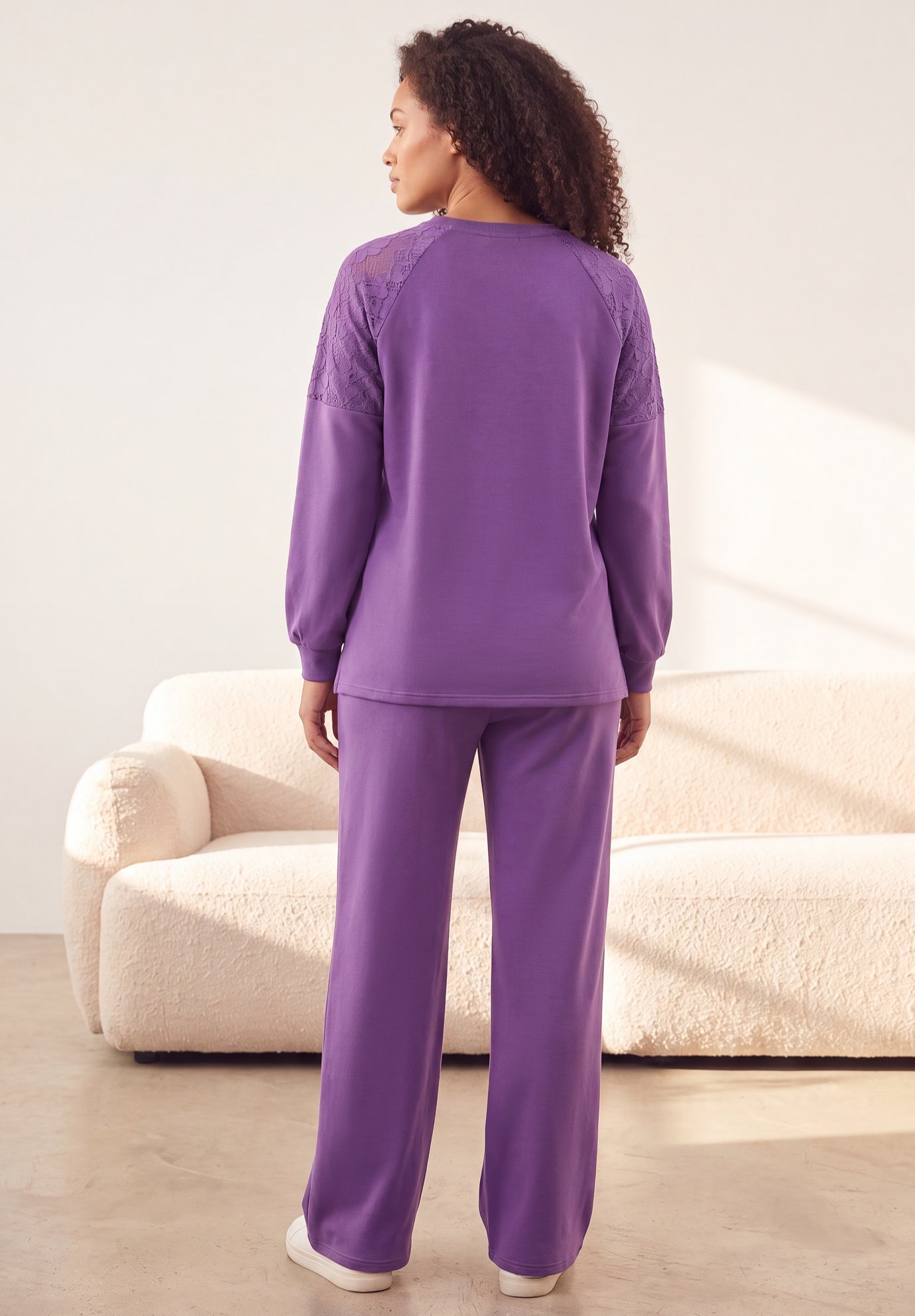 Comfort+ Fleece Lace Shoulder Sweatshirt image number 1