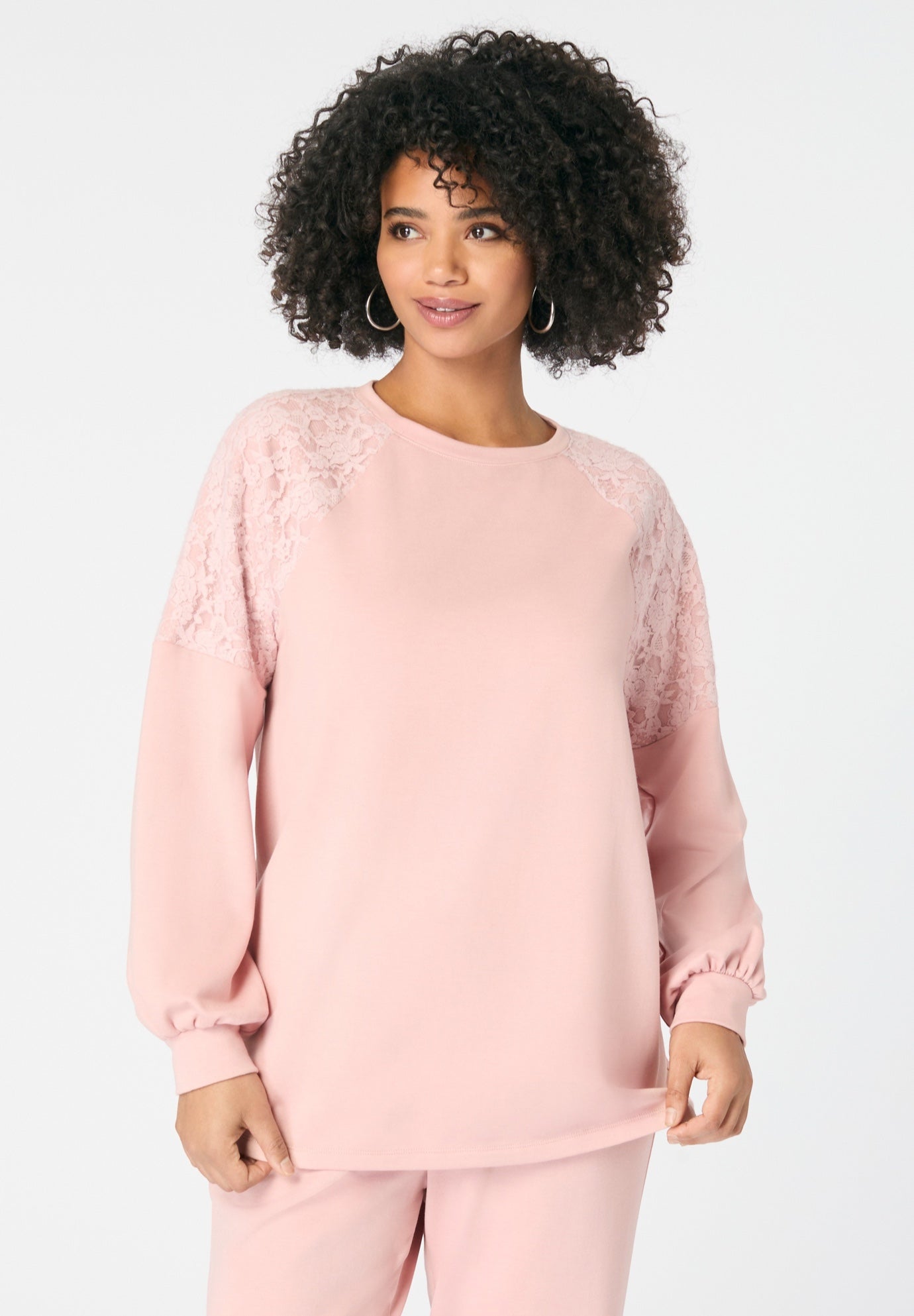 Comfort+ Fleece Lace Shoulder Sweatshirt image number 0