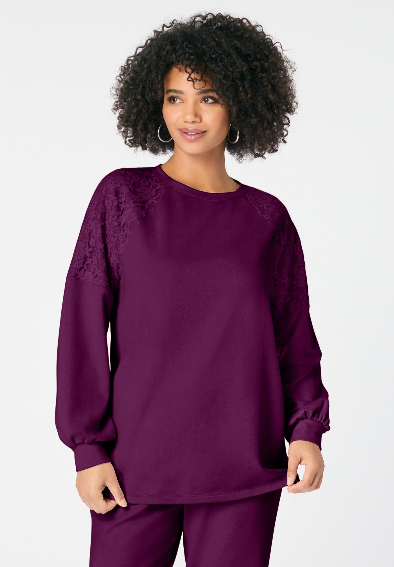 Comfort+ Fleece Lace Shoulder Sweatshirt image number 0