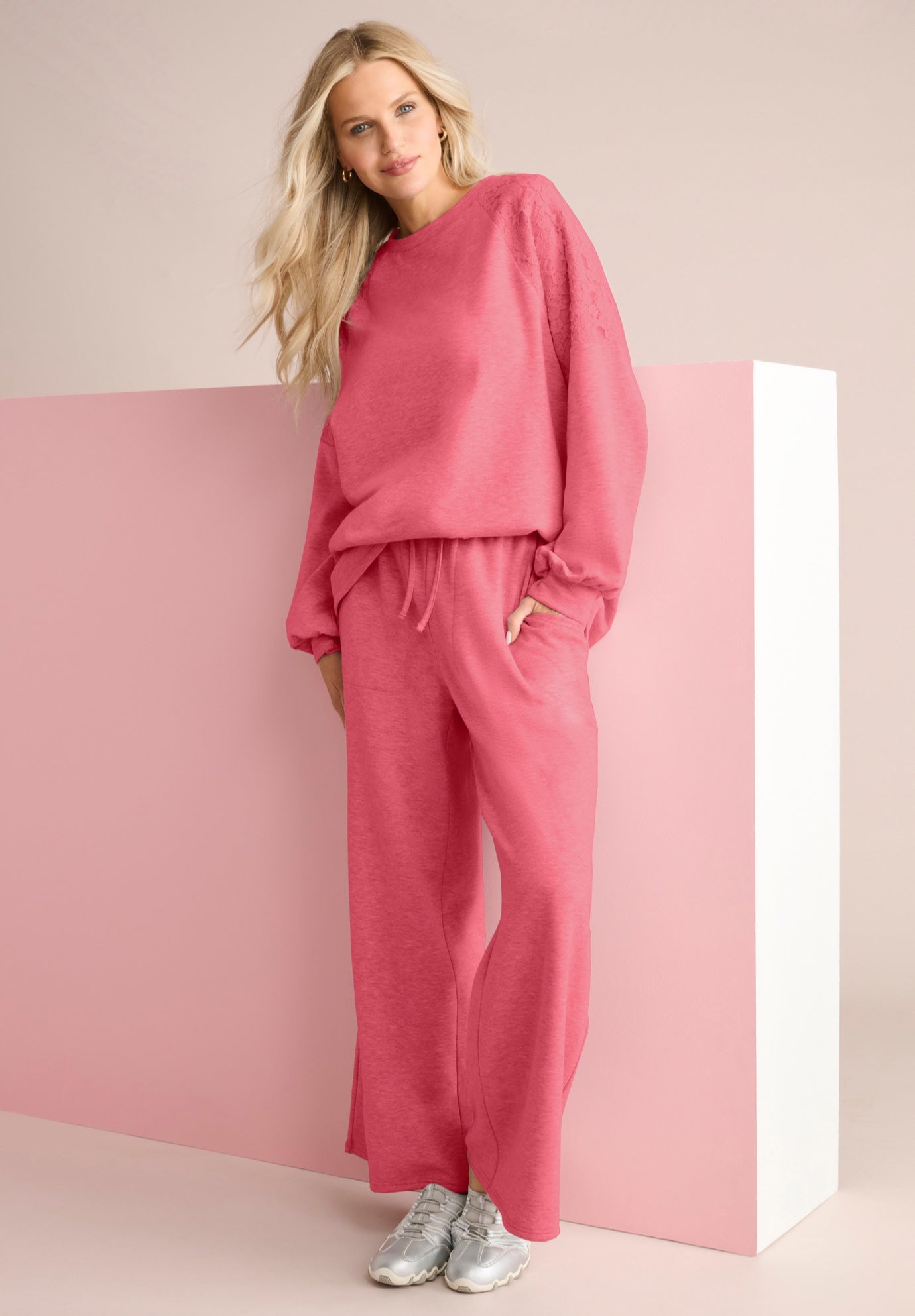 Comfort+ Fleece Lace Shoulder Sweatshirt image number 0