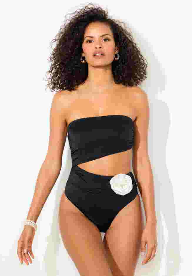 Rosette Shimmer Cut-Out Bandeau One Piece Swimsuit image number 3