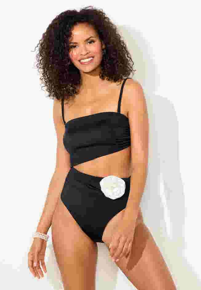 Rosette Shimmer Cut-Out Bandeau One Piece Swimsuit image number 4
