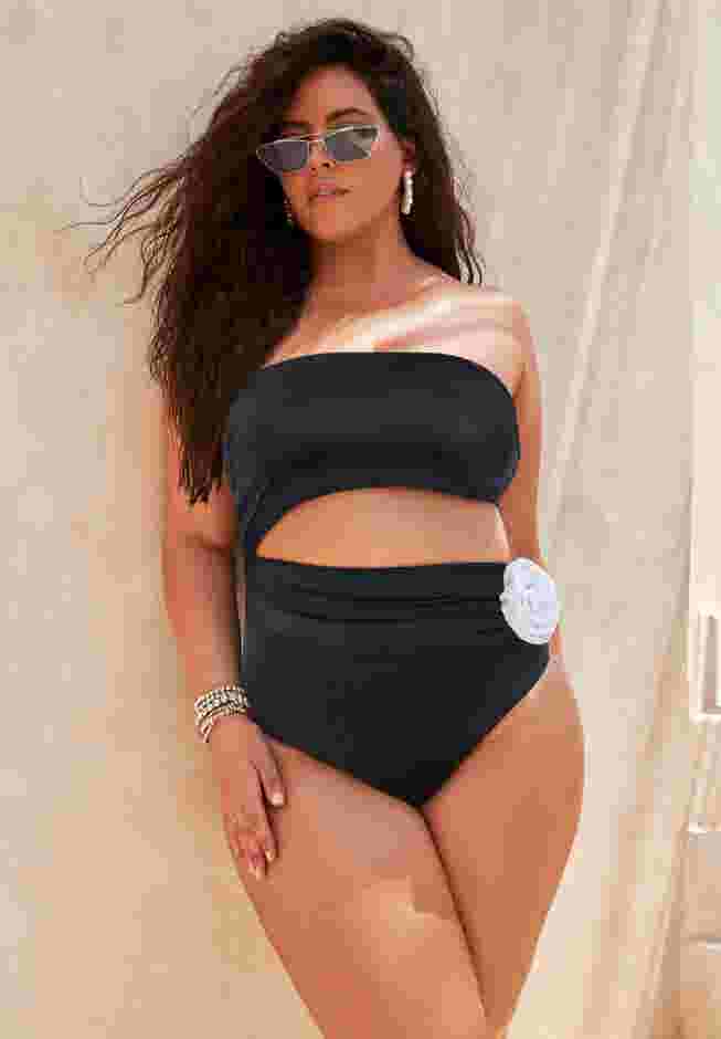 Rosette Shimmer Cut-Out Bandeau One Piece Swimsuit image number 0