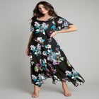 Plus Size Floral Sequin Flutter-Sleeve Gown &ndash; Handkerchief-Hem Maxi Dress image number null
