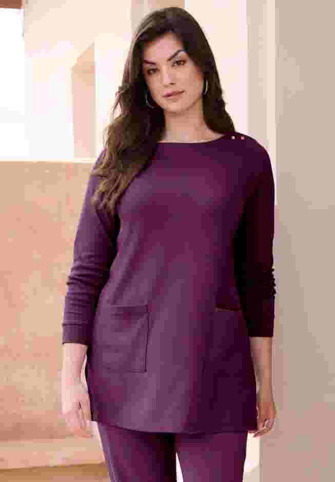 Snap Button Boatneck Soft Knit Tunic image number 0
