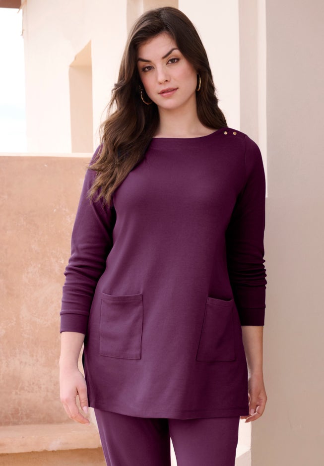 Snap Button Boatneck Soft Knit Tunic image number 0