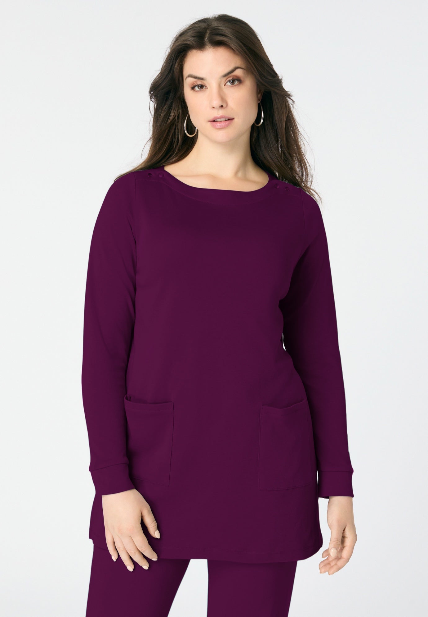 Snap Button Boatneck Soft Knit Tunic image number 1