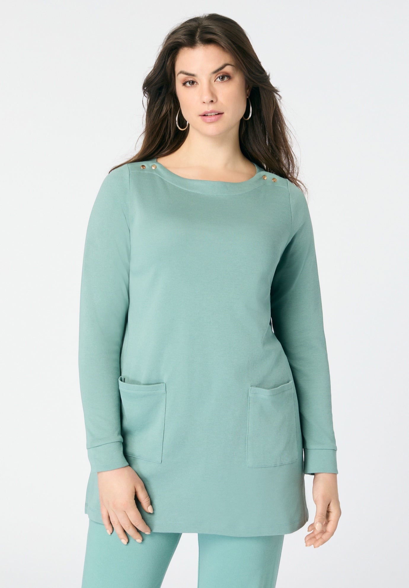 Snap Button Boatneck Soft Knit Tunic image number 1