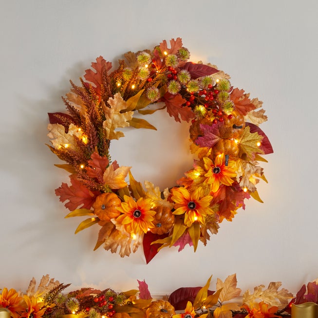 24" Pre-Lit Harvest Daisy Wreath image number 0