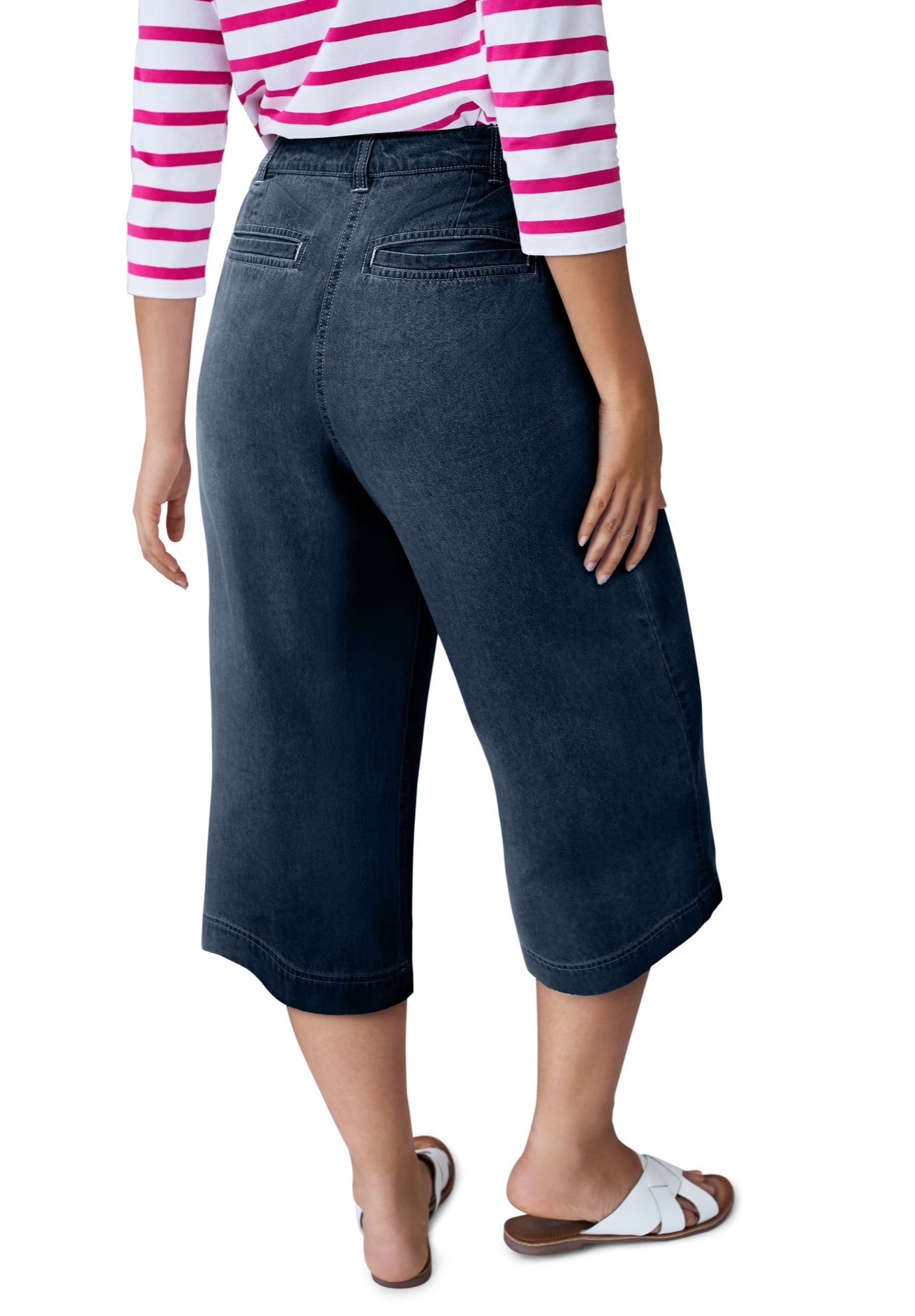 Lightweight Wide-Leg Crop Mid-Rise Elastic Waist Jeans image number 1