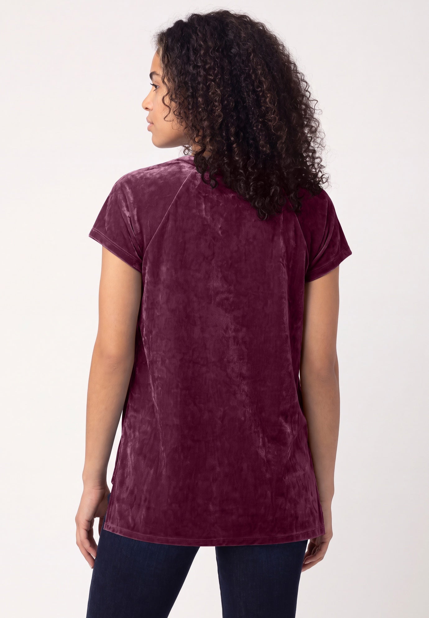 Stretch Crushed Velour V-neck Short Sleeve Tee image number 1
