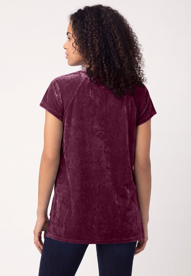 Stretch Crushed Velour V-neck Short Sleeve Tee image number 1