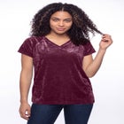 Stretch Crushed Velour V-neck Short Sleeve Tee image number 0