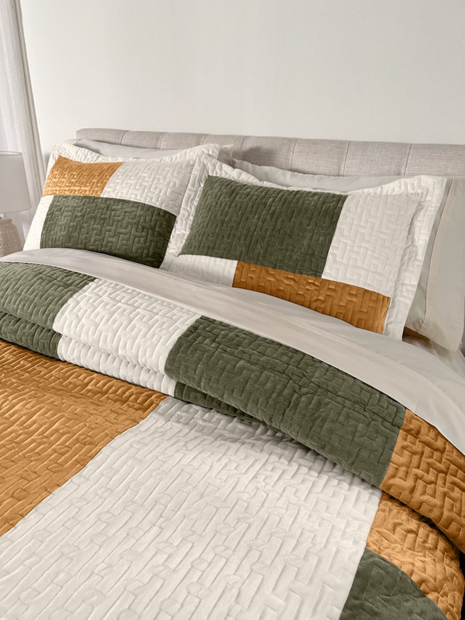 Modern Velvet Patchwork Bedspread image number 4