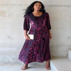 Plus-Size Velvet 3/4 Sleeve Burnout Overlay Dress with Sheer Sleeves image number null