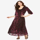 Plus-Size Velvet 3/4 Sleeve Burnout Overlay Dress with Sheer Sleeves image number null