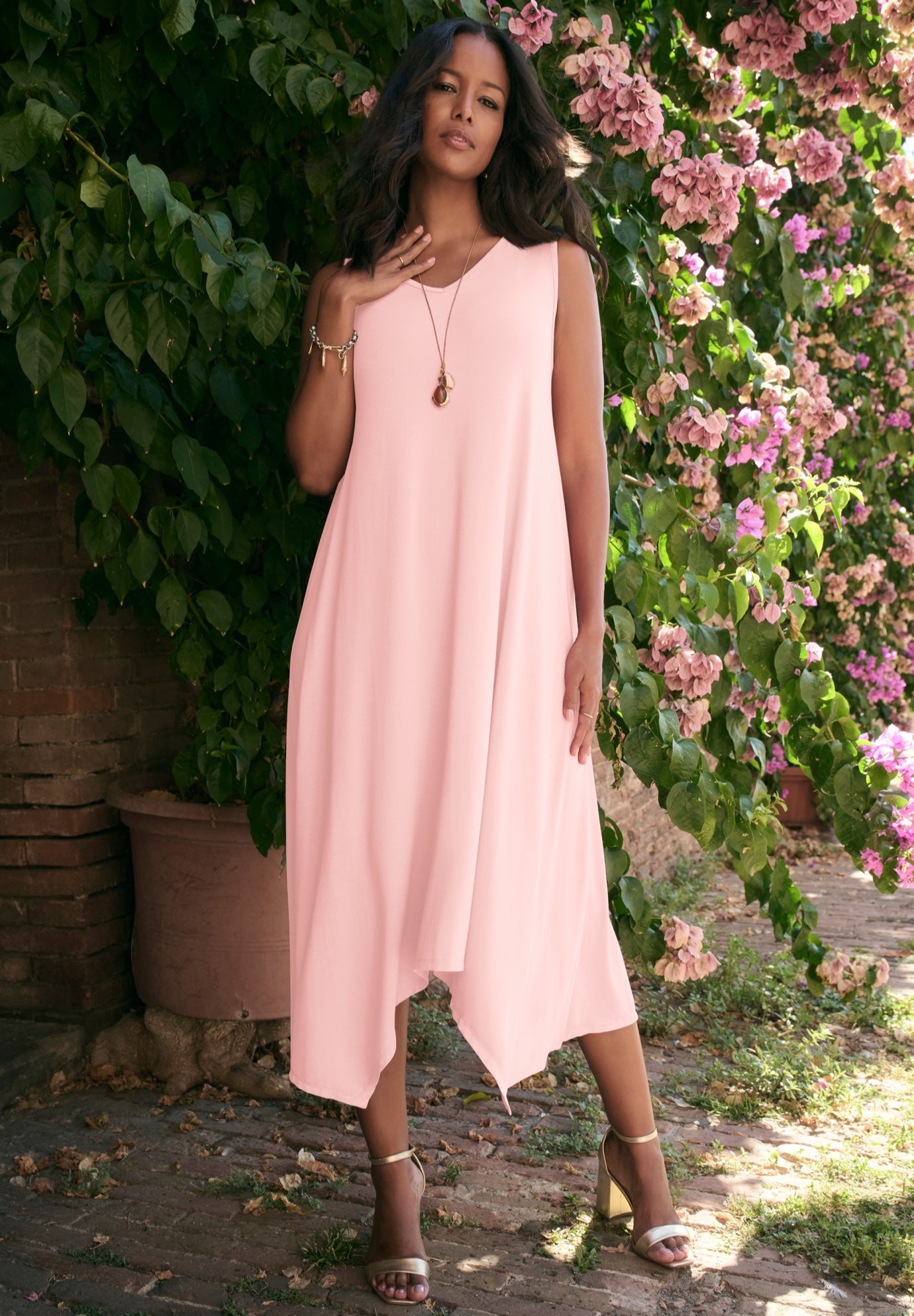 Plus Size Stretch Knit Mid Length Sleeveless Swing Dress image number 0