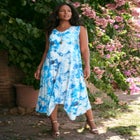 Plus Size Stretch Knit Mid Length Sleeveless Swing Dress image number null