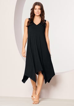 roamans casual dresses Roaman's Plus Size Stretch Knit Sleeveless A-Line Maxi Dress