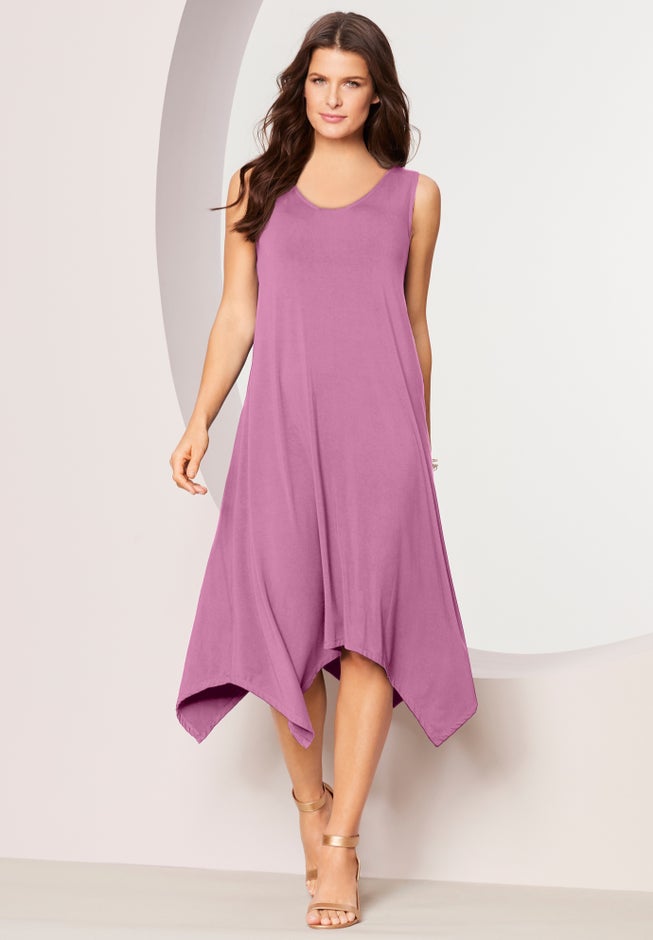 Plus Size Stretch Knit Mid Length Sleeveless Swing Dress image number 1