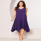 Plus Size Stretch Knit Mid Length Sleeveless Swing Dress image number null