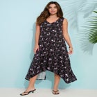 Plus Size Stretch Knit Mid Length Sleeveless Swing Dress image number null