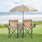 Twin Folding Picnic Chairs with Umbrella & Cooler image number null