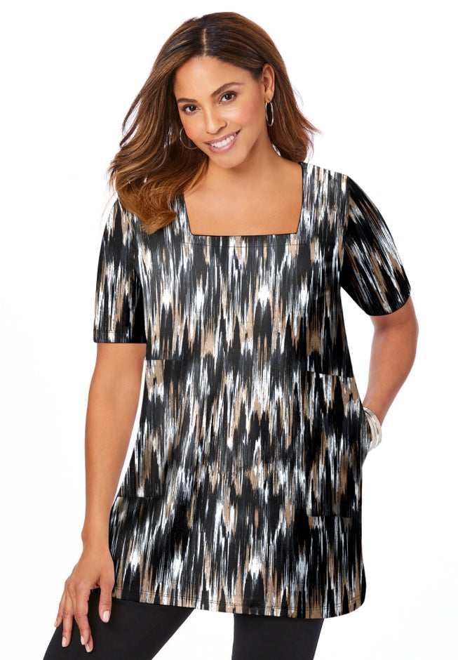 Stretch Cotton Square Neck Tunic image number 0