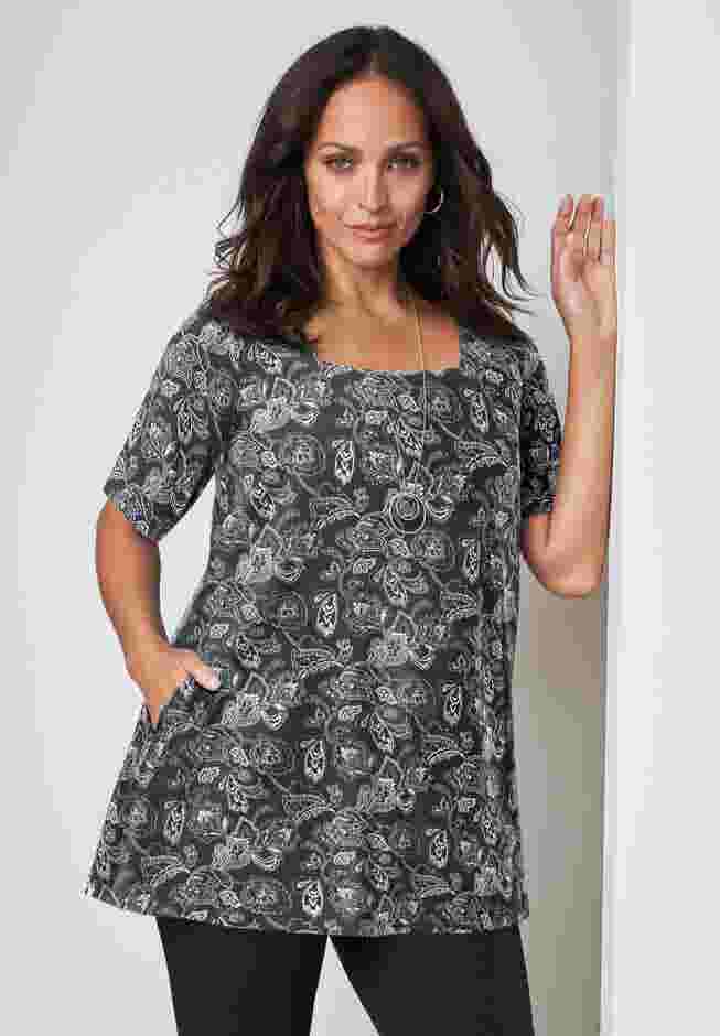 Stretch Cotton Square Neck Tunic image number 0
