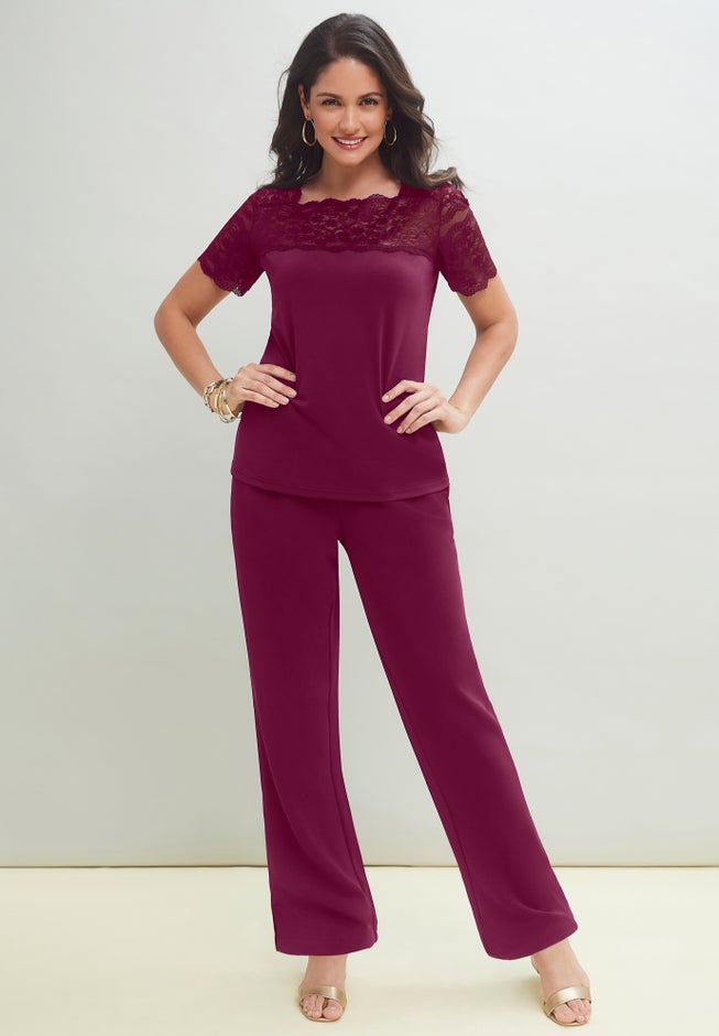 Stretch Lace Neckline Top image number 4