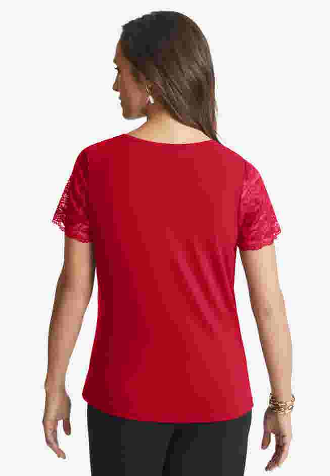 Stretch Lace Neckline Top image number 1