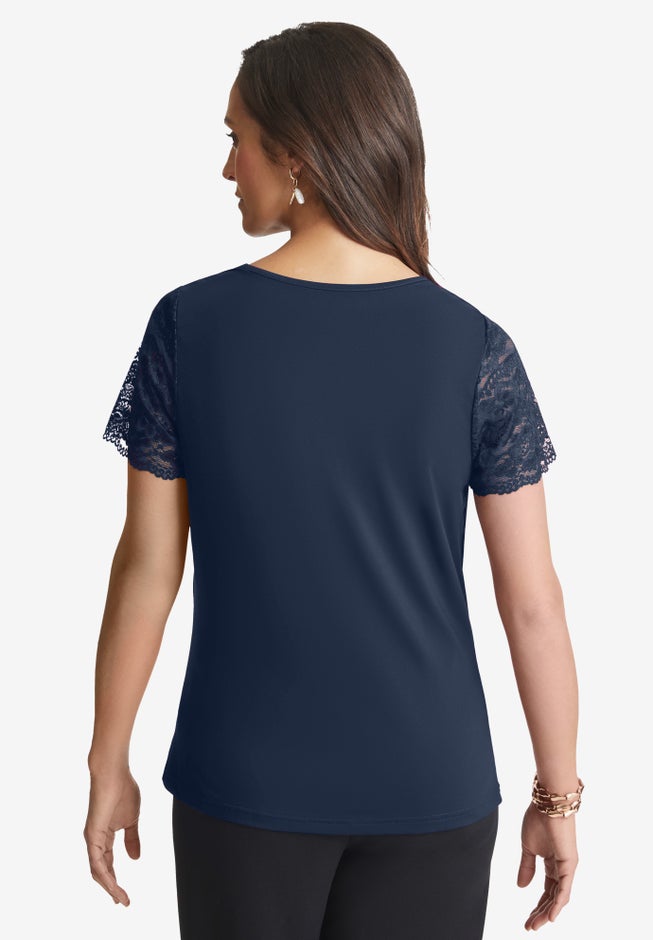 Stretch Lace Neckline Top image number 2
