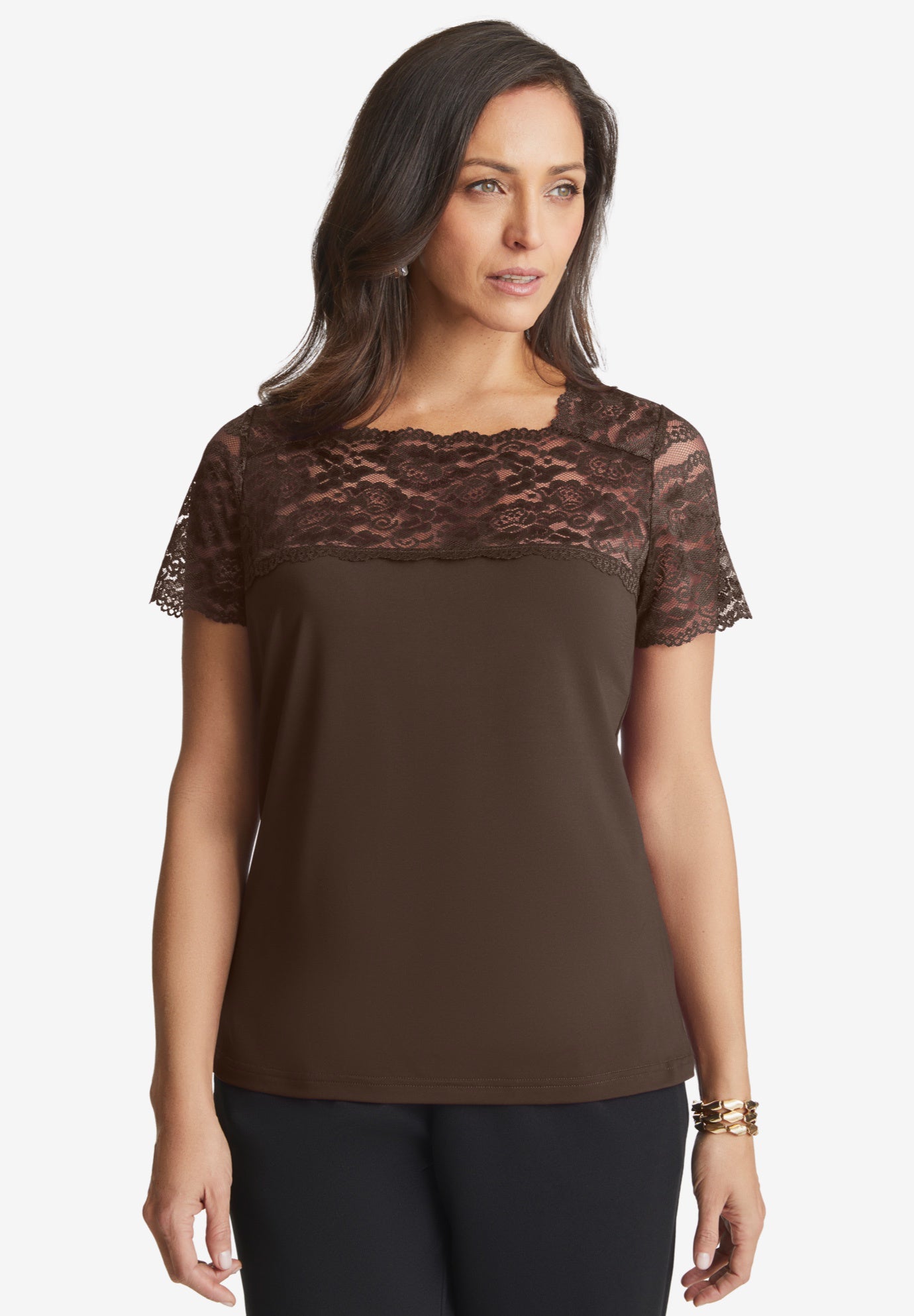 Stretch Lace Neckline Top image number 0